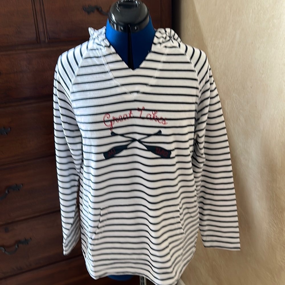 Artisans striped long-sleeved ‘boat themed’ hoodie.